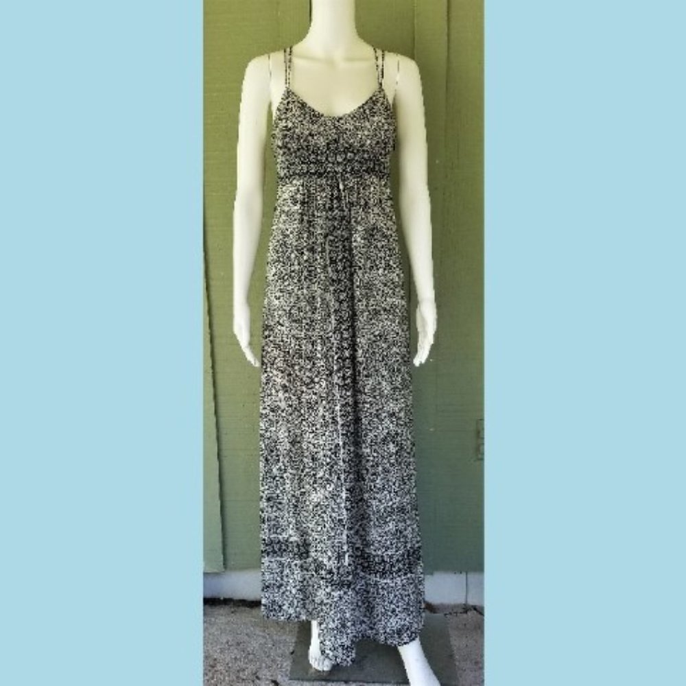 ANN TAYLOR LOFT Black White Print Maxi Dress 0